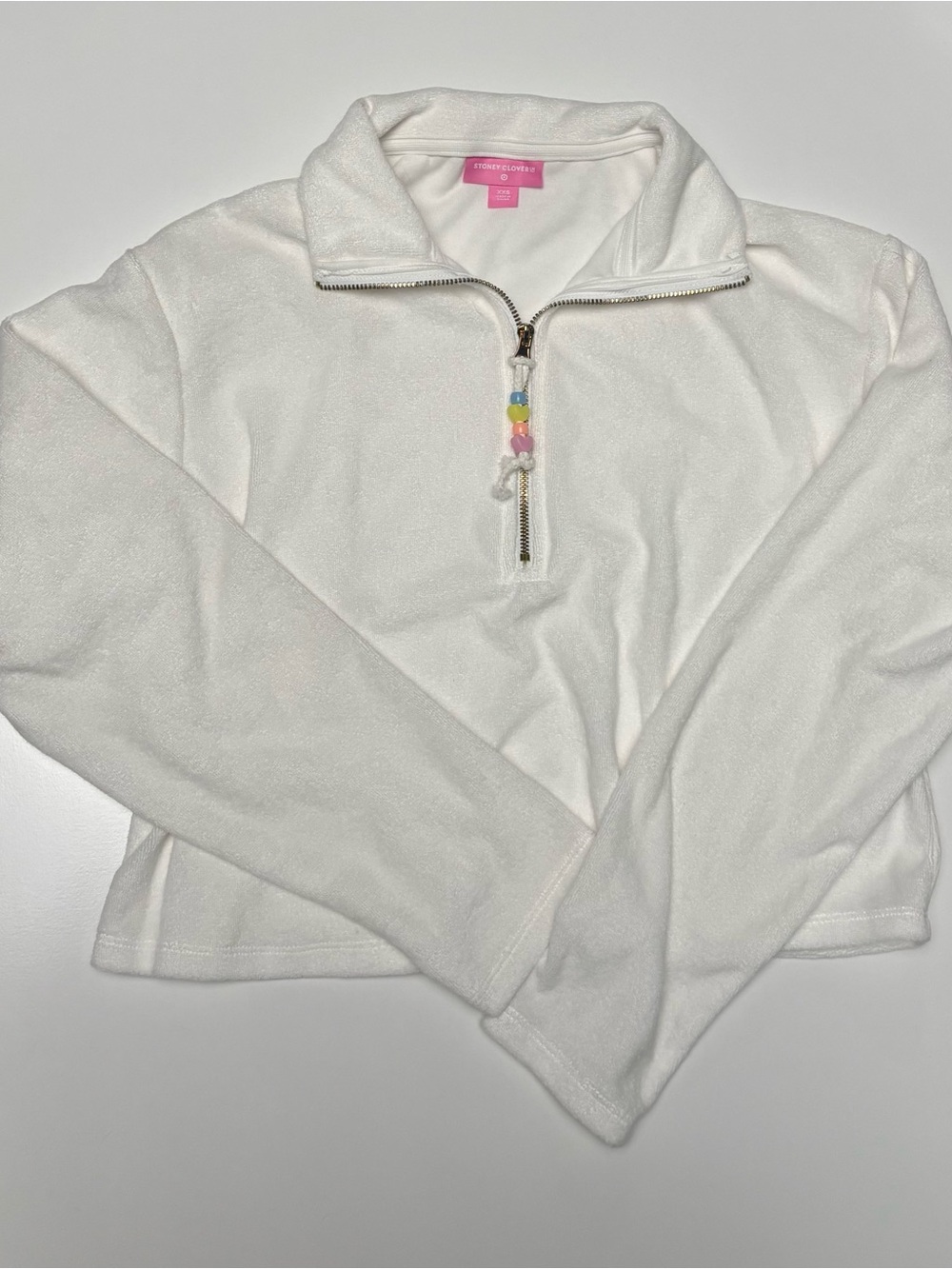 Stoney Clover Lane White Half-Zip Fleece with Pastel Bead Pull